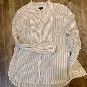 Talbots Black White Pin Stripe Long sleeve Button Down Work Shirt Ruffle Oxford